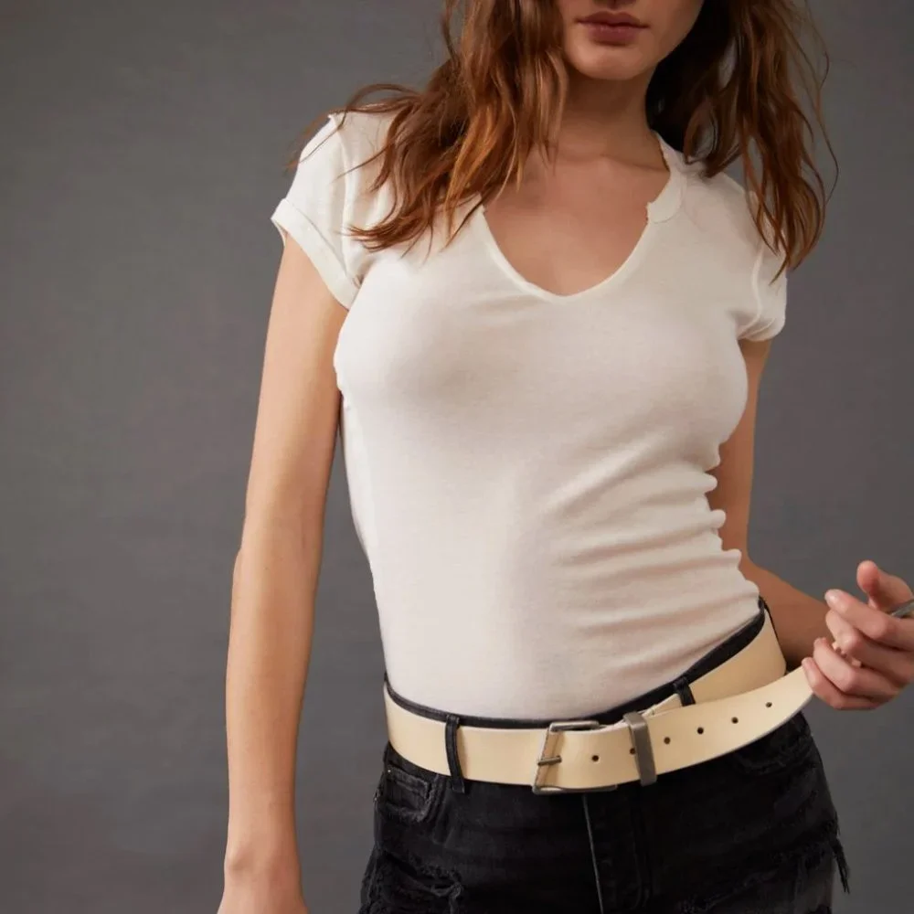 Free People We The Free Getty Leather Belt In Sun Faded Khaki